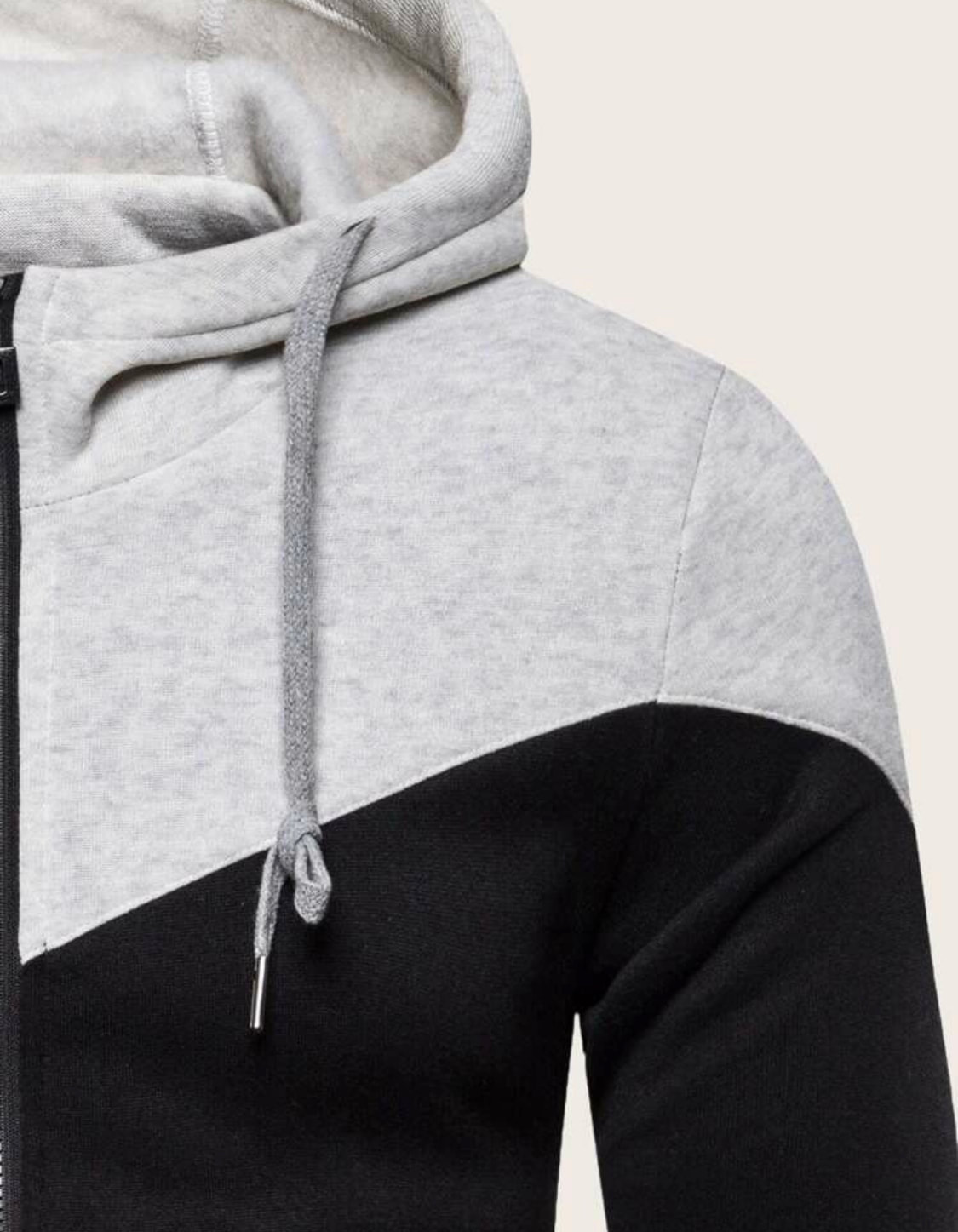 zip up panel drawstring hoodie